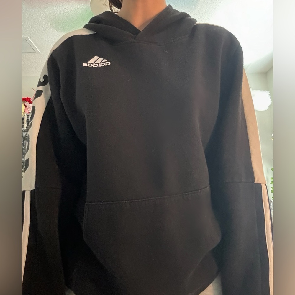 Black and White Striped Adidas Hoodie